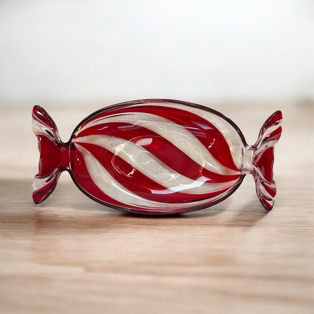 Peppermint Candy Wrapper Shaped Christmas Glass Serving Tray